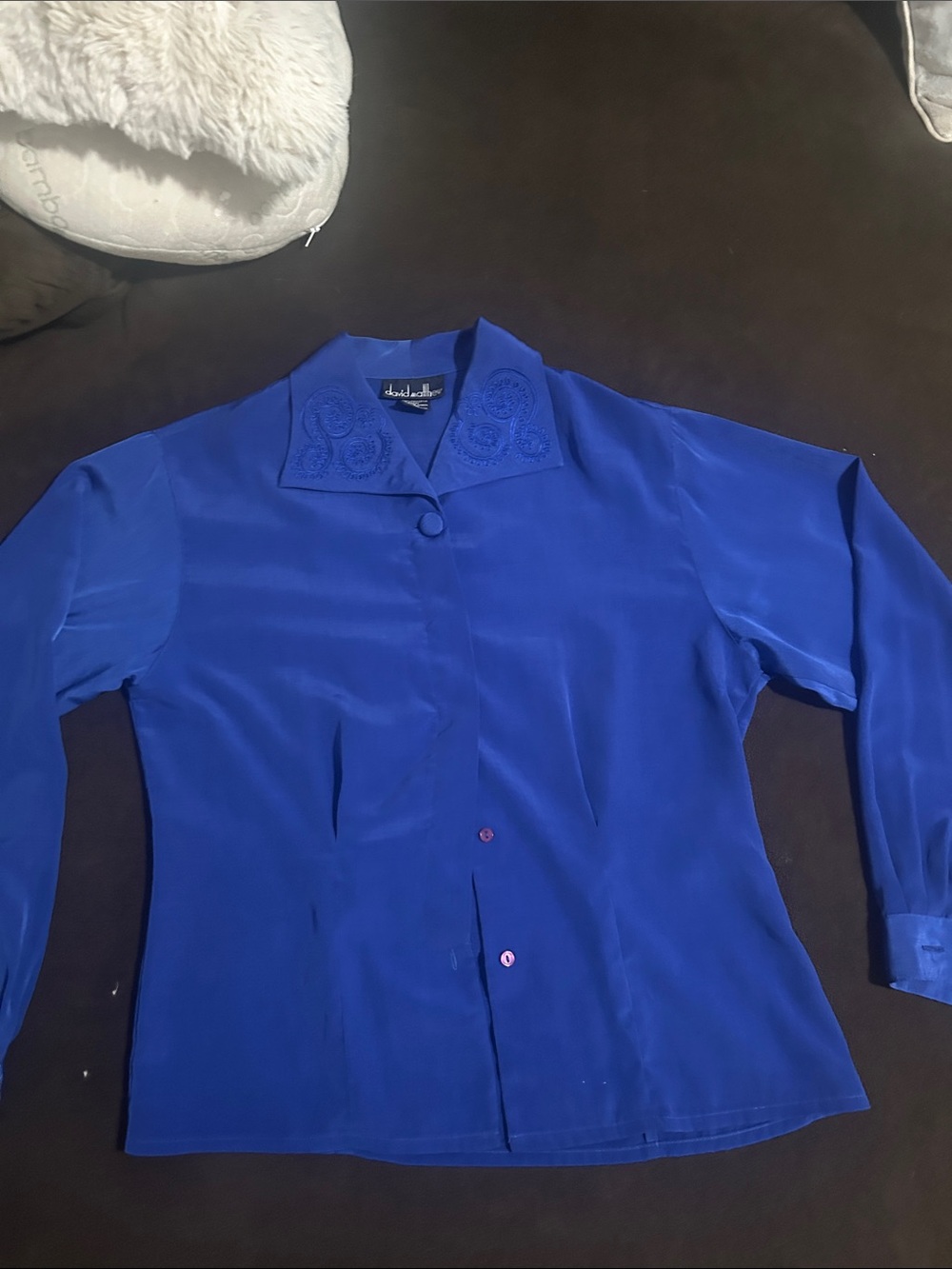 Vintage Royal Blue Button-Front Women's Dress Shirt by